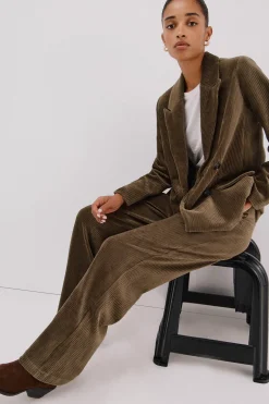 Cortefiel Pantalón de mujer ancho de pana Verde Hot