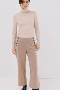 Cortefiel Pantalón de mujer crop y ancho Beige Hot