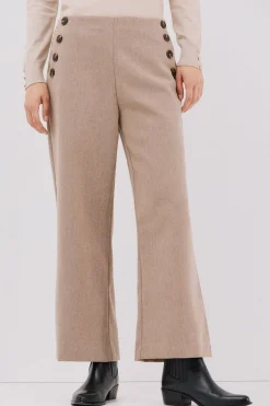 Cortefiel Pantalón de mujer crop y ancho Beige Hot