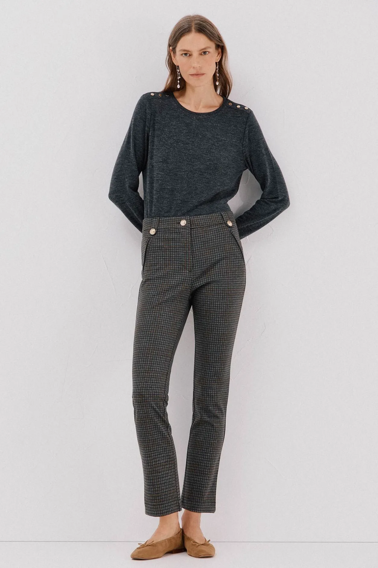 Cortefiel Pantalón de mujer de punto Estampado gris Discount