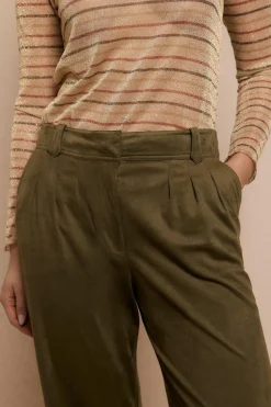 Slowlove Pantalón de pinzas de antelina Verde Best