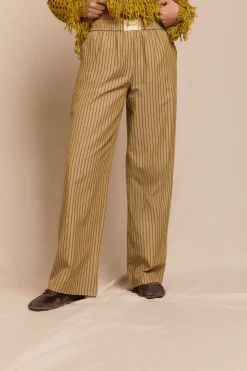 Slowlove Pantalón de rayas pijamero Estampado verde Clearance