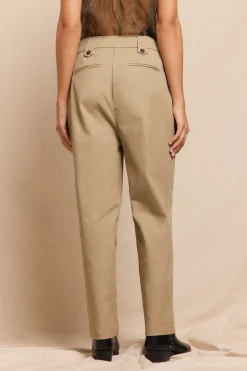 Slowlove Pantalón de sarga con pinzas trabillas para el cinturón bolsillos funcionales laterales pernera ancha cierre mediante cremallera oculta y botón Beige Discount