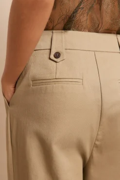 Slowlove Pantalón de sarga con pinzas trabillas para el cinturón bolsillos funcionales laterales pernera ancha cierre mediante cremallera oculta y botón Beige Discount