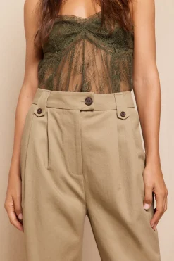 Slowlove Pantalón de sarga con pinzas trabillas para el cinturón bolsillos funcionales laterales pernera ancha cierre mediante cremallera oculta y botón Beige Discount