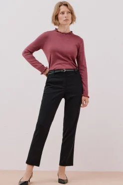 Cortefiel Pantalón de vestir con cinturón Negro Sale