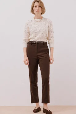 Cortefiel Pantalón de vestir con cinturón Marrón oscuro Hot