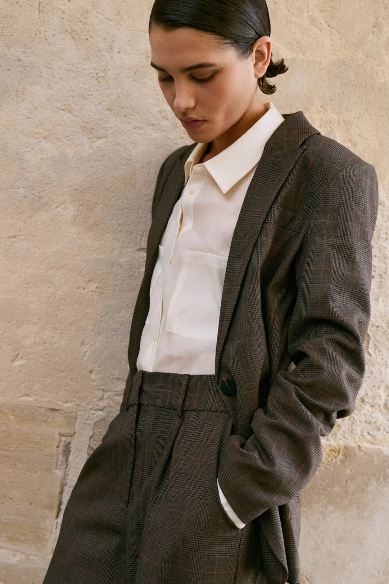 Vila Pantalón de vestir con cuadros Marrón Discount