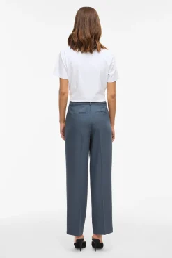 Vila Pantalón de vestir recto con viscosa Azul Sale