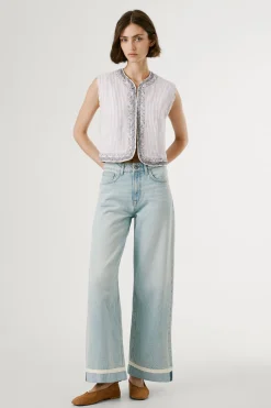 Pepe Jeans Pantalón denim wide leg con detalle en el bajo azul Online