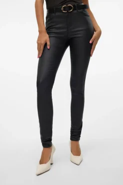 Vero Moda Pantalón efecto encerado Negro Clearance