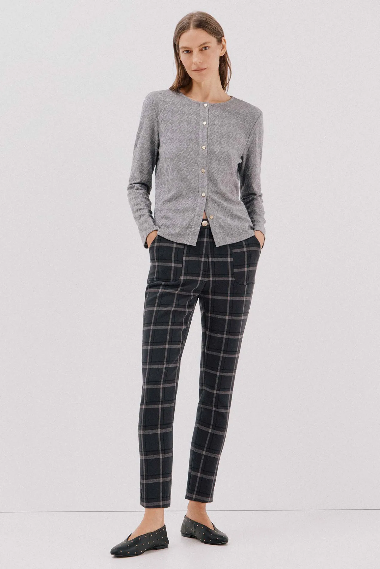 Cortefiel Pantalón elástico confort Estampado gris Outlet