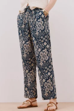 Cortefiel Pantalón fluído estampado Estampado azul Discount