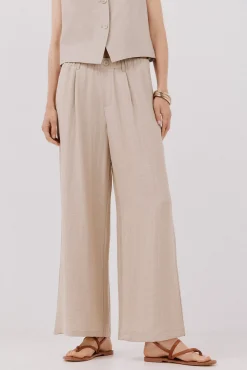 Cortefiel Pantalón fluido ancho Beige New