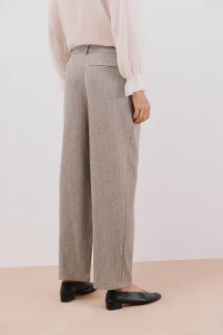 Cortefiel Pantalón largo ancho con doble pinza Beige Best