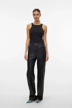 Vero Moda Pantalón largo efecto piel Negro Discount