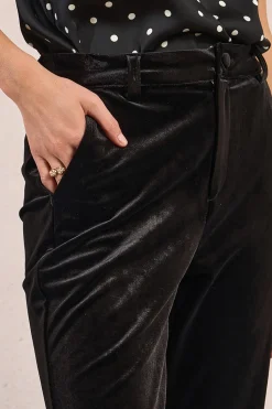 Molly Bracken Pantalón largo efecto terciopelo Negro Sale