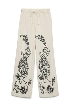 Vero Moda Pantalón largo lino estampado Beige Discount
