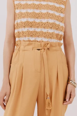 Cortefiel Pantalón pinzas con cinturón Arena