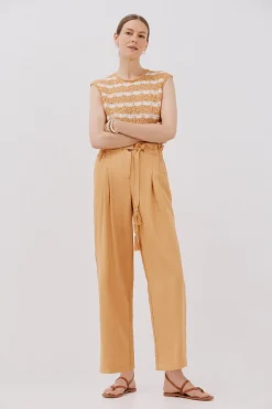 Cortefiel Pantalón pinzas con cinturón Arena