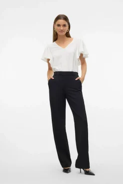 Vero Moda Pantalón recto con cintura elástica Negro New