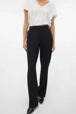 Vero Moda Pantalón recto con cintura elástica Negro Hot