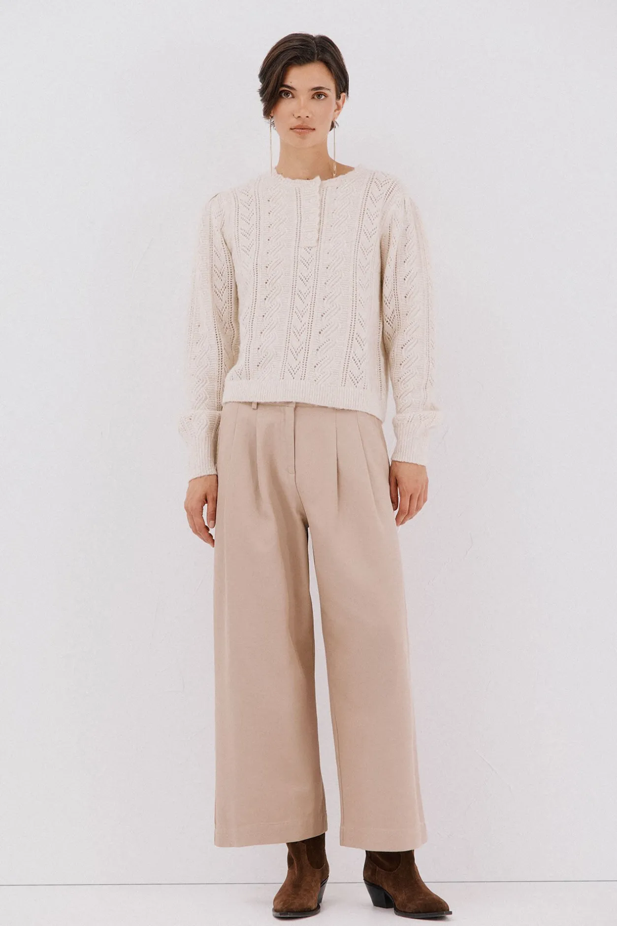 Cortefiel Pantalón sarga lavada Beige Discount