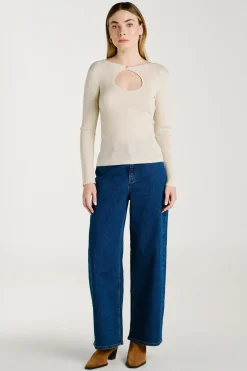 Vila Pantalón vaquero largo 7/8 con cintura alta Azul marino Hot