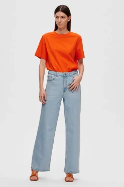 Selected Pantalón vaquero Wide Leg confeccionado con algodón orgánico Azul Outlet