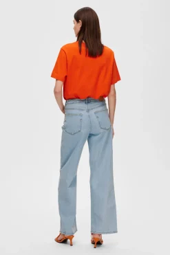 Selected Pantalón vaquero Wide Leg confeccionado con algodón orgánico Azul Outlet