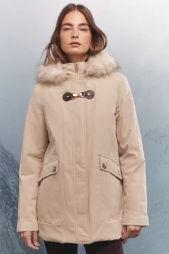 Springfield Parka capucha cierre metálico Sorona Aura beige New