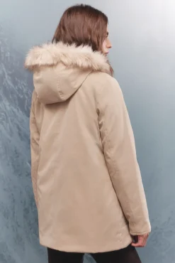 Springfield Parka capucha cierre metálico Sorona Aura beige New