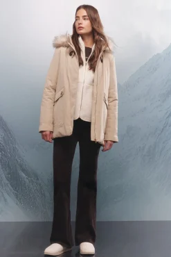 Springfield Parka capucha cierre metálico Sorona Aura beige New