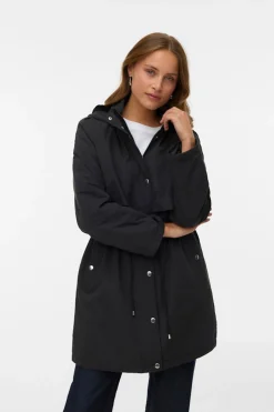 Vero Moda Parka con botones plateados Negro Online