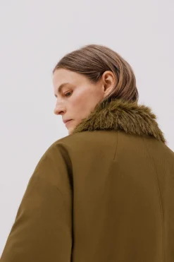 Cortefiel Parka con cuello efecto pelo Marr&oacute;n oscuro Discount