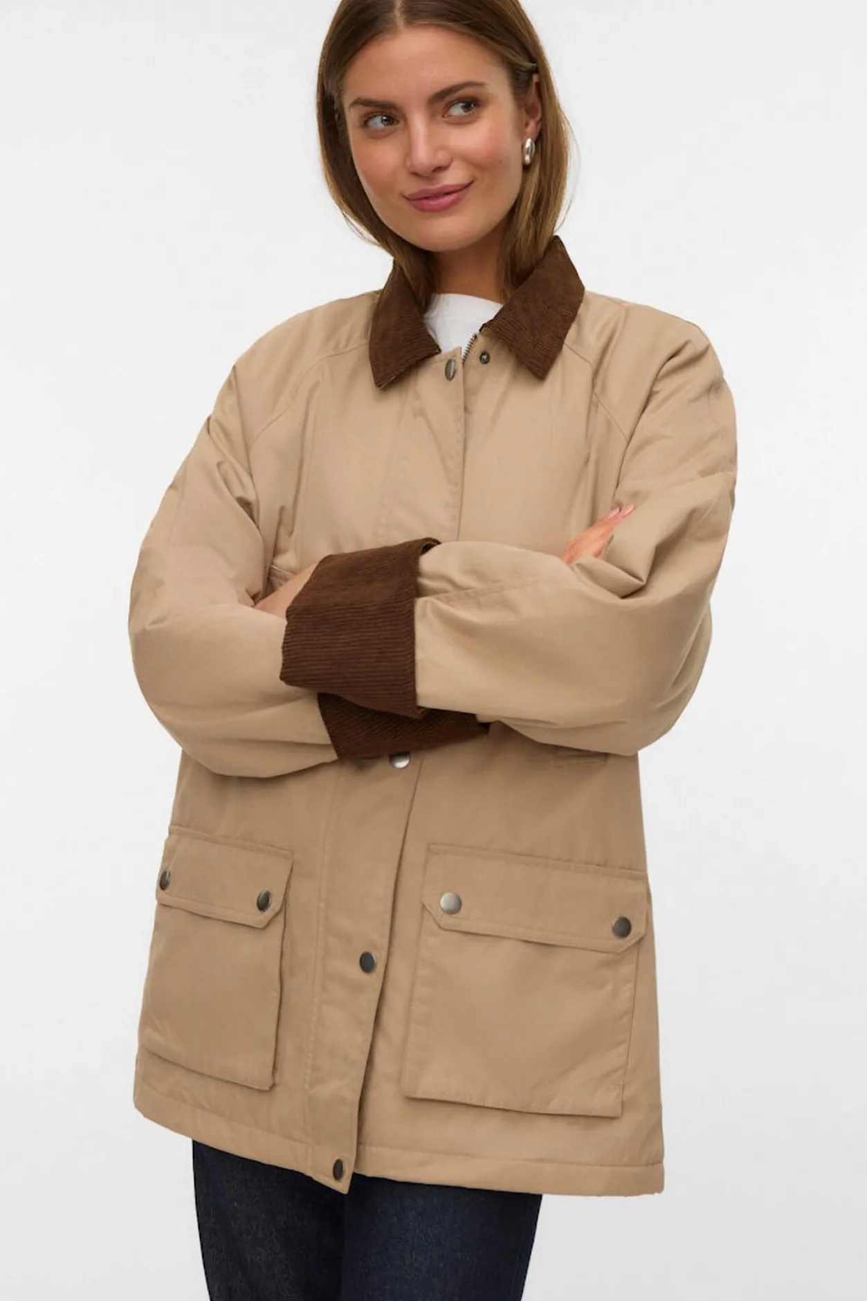 Vero Moda Parka encerada multibolsillos Marrón Clearance