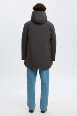 Selected Parka impermeable con capucha Gris oscuro Clearance