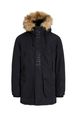 Jack & Jones Parka larga acolchada con capucha pelo negro Discount