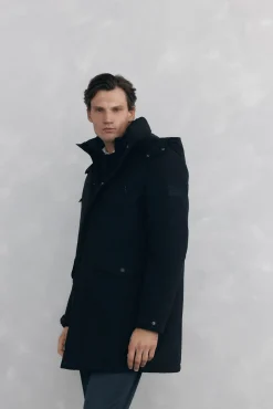 Pedro del Hierro Parka larga capucha con vistas Negro Sale