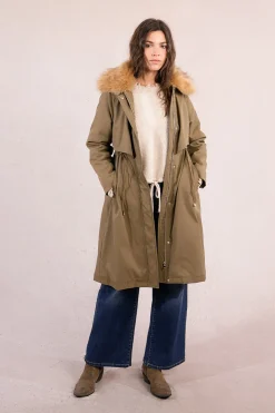 Molly Bracken Parka larga con cuello en tejido de pelo Kaki Discount