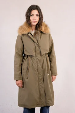 Molly Bracken Parka larga con cuello en tejido de pelo Kaki Discount