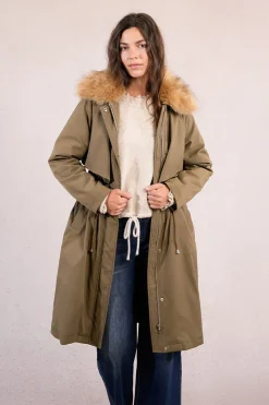 Molly Bracken Parka larga con cuello en tejido de pelo Kaki Discount