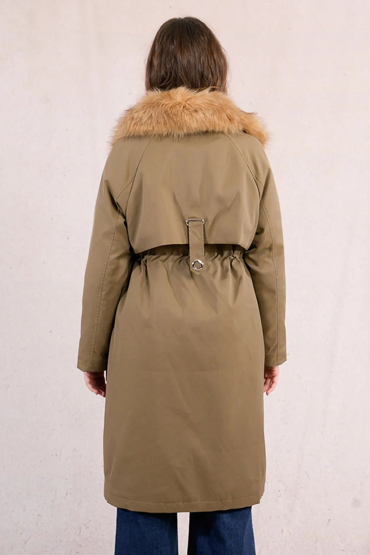 Molly Bracken Parka larga con cuello en tejido de pelo Kaki Discount