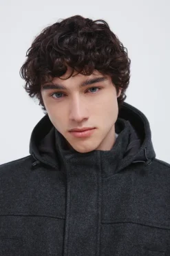 Springfield Parka larga efecto lana gris Sale