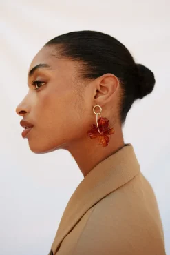 Cortefiel Pendientes de aro flor Estampado marr&oacute;n Clearance