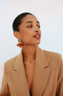 Cortefiel Pendientes de aro flor Estampado marr&oacute;n Clearance