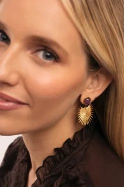 Singularu Pendientes Purple Catalina Acero Baño Oro amarillo Best