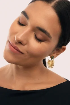 Singularu Pendientes Verde Catalina Acero Baño Oro amarillo Online