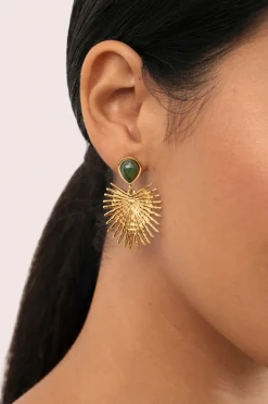 Singularu Pendientes Verde Catalina Acero Baño Oro amarillo Online