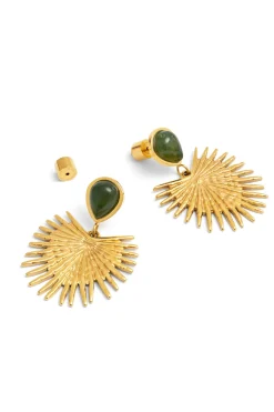 Singularu Pendientes Verde Catalina Acero Baño Oro amarillo Online